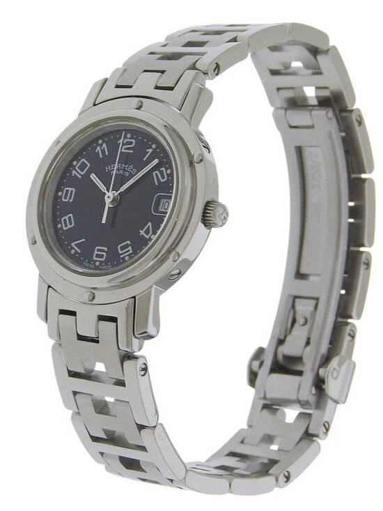 HERMES Clipper Watches CL4.210 blackDial Stainless Steel Quartz Analog dis...